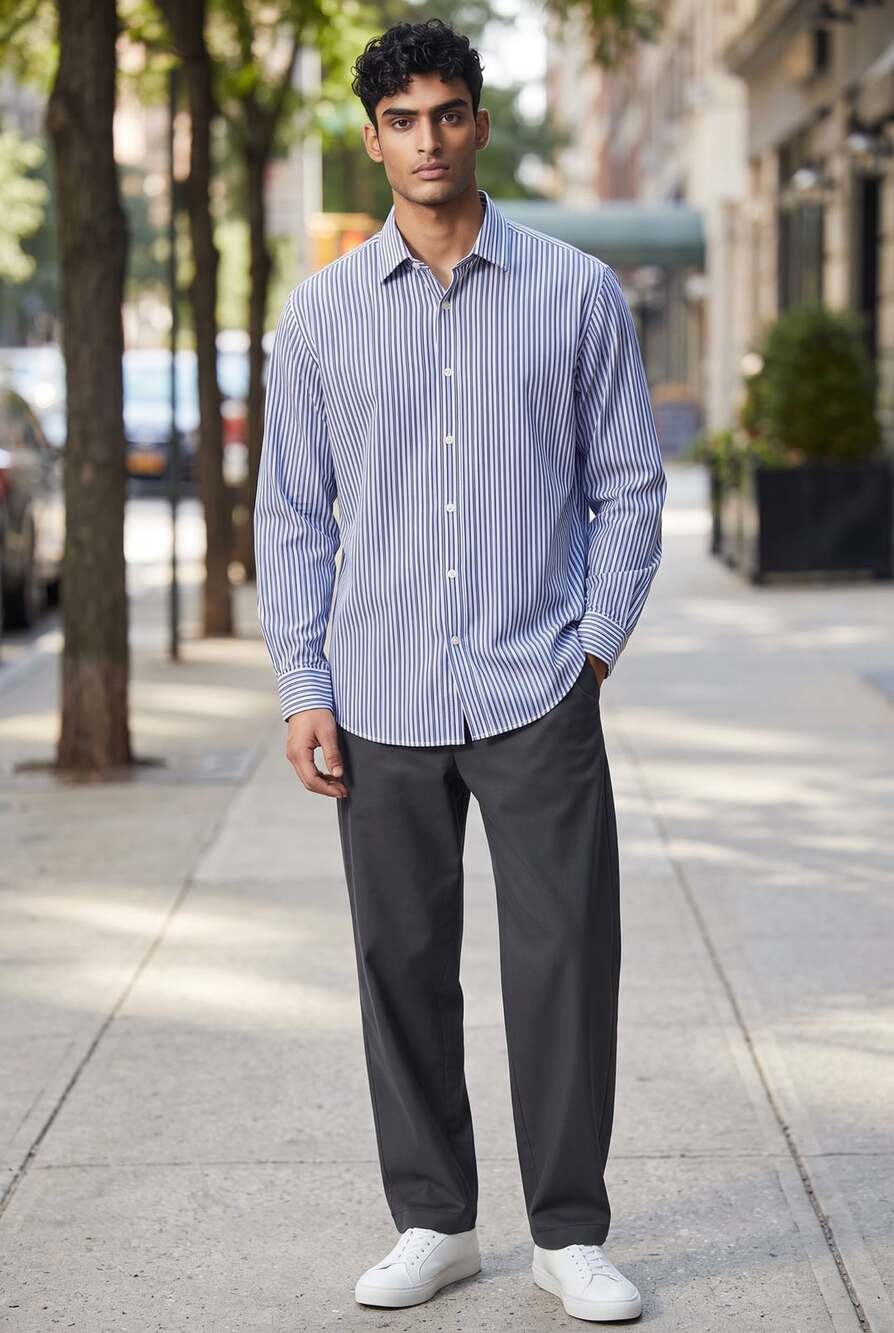 DKNY Dress Shirt Size XL Blue Striped Long Sleeve Button-Up